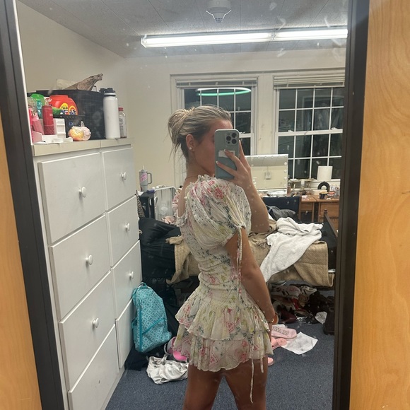 love shack fancy Violet Drop Waist Shirred mini dress is magic light - Picture 2 of 3